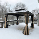 PURPLE LEAF Outdoor Hardtop Gazebo for Garden Bronze Double Roof Aluminum Frame Pavilion with Reinforcement Support Rod