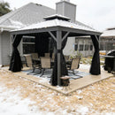 PURPLE LEAF Patio Gazebo for Pool Light Grey Hardtop Galvanized Steel Roof with Reinforcement Support Rod
