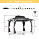 PURPLE LEAF Modern Gazebo Grey Hardtop Galvanized Steel Double Roof White Aluminum Poles with Curtains and Netting with Lights-milky