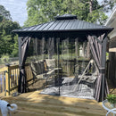 PURPLE LEAF Grey Hardtop Gazebo with Heavy Duty Galvanized Steel Double Roof with Netting and Curtains