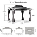PURPLE LEAF Modern Gazebo Grey Hardtop Galvanized Steel Double Roof White Aluminum Poles with Curtains and Netting