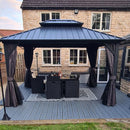 PURPLE LEAF Grey Hardtop Gazebo with Heavy Duty Galvanized Steel Double Roof with String Lights-milky