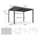 PURPLE LEAF Caesar Outdoor Louvered Pergola Patio Sun Shade Shelter with Adjustable Hardtop Patio Pergola Gray Frame White Roof