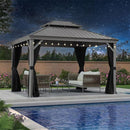 PURPLE LEAF Patio Gazebo for Pool Light Grey Hardtop Galvanized Steel Roof with String Lights-milky