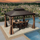 PURPLE LEAF Outdoor Hardtop Gazebo for Garden Bronze Double Roof Aluminum Frame Pavilion with String Lights-clear