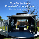 PURPLE LEAF Modern Gazebo Grey Hardtop Galvanized Steel Double Roof White Aluminum Poles with Curtains and Netting with Lights-clear
