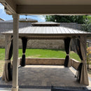 PURPLE LEAF Deck Gazebo Champagne Hardtop Metal Frame Double Roof with Curtains and Netting