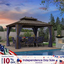 PURPLE LEAF Outdoor Hardtop Gazebo for Patio Bronze Aluminum Frame Pavilion with Navy-Blue Curtain and Reinforced Support Rods