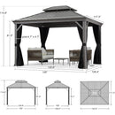 PURPLE LEAF Patio Gazebo for Pool Light Grey Hardtop Galvanized Steel Roof with Reinforcement Support Rod