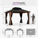 PURPLE LEAF Metal Gazebo Double Roof Wood Grain Aluminum Frame with Curtains and Netting