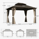 PURPLE LEAF Hardtop Gazebo Featuring Galvanized Steel Double Roof and Bronze Aluminum Frame with Curtains and Netting for Patio and Poolside