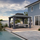 PURPLE LEAF Outdoor Hardtop Gazebo for Patio Grey Aluminum Frame Pavilion with Navy-Blue Curtain