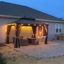 PURPLE LEAF Outdoor Hardtop Gazebo for Garden Bronze Double Roof Aluminum Frame Pavilion with String Lights-clear