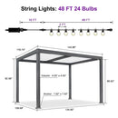 PURPLE LEAF Caesar Louvered Pergola with String Lights Patio Aluminum Pergola with Independent Adjustable Rainproof Roof With Yellow Lights
