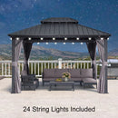 PURPLE LEAF Grey Hardtop Gazebo with Heavy Duty Galvanized Steel Double Roof with String Lights-milky