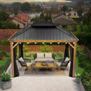 PURPLE LEAF Hardtop Gazebo for Patio Wood Grain Aluminum Frame Awning with String Lights-clear