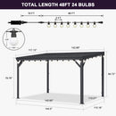 PURPLE LEAF Lean to Gazebo Metal Roof Patio Cover Built-in Drain Slots Wall Mounted Gazebo with Lights-mikly for Outdoor Extension