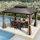 PURPLE LEAF Outdoor Hardtop Gazebo for Garden Bronze Double Roof Aluminum Frame Pavilion with Reinforcement Support Rod