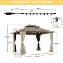 PURPLE LEAF Deck Gazebo Champagne Hardtop Metal Frame Double Roof with Curtains and Netting with Lights-milky