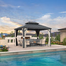 PURPLE LEAF Outdoor Hardtop Gazebo for Patio Grey Aluminum Frame Pavilion with Khaki curtains