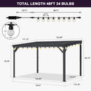 PURPLE LEAF Lean to Gazebo Metal Roof Patio Cover Built-in Drain Slots Wall Mounted Gazebo with Lights-clear for Outdoor Extension