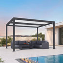 PURPLE LEAF Athena Louvered Pergola Modern Grey Pergola White Roof with Sanori Patio Couch Set Modular Sofas for Deck Backyard Garden