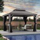 PURPLE LEAF Patio Gazebo for Pool Light Grey Hardtop Galvanized Steel Roof with Reinforcement Support Rod