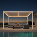PURPLE LEAF Caesar LED Louvered Pergola with Integrated Solar Strip Lights Adjustable Aluminum Louvers Wind Resistant Pergolas for Patio Dining Deck Garden Yard White