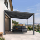 PURPLE LEAF Caesar Hardtop Louvered Pergola, Slanted Roof Outdoor Aluminum Patio Pergola with Adjustable Rainproof Roof, Heavy-Duty Lean to Gazebo for Patios Backyard Deck, Gray