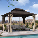 PURPLE LEAF Hardtop Gazebo Featuring Galvanized Steel Double Roof and Bronze Aluminum Frame with Curtains Netting and Reinforcement Support Rods