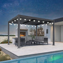 PURPLE LEAF Caesar Louvered Pergola with Milky String Lights Patio Aluminum Pergola with Independent Adjustable Rainproof Roof With Milky Lights