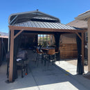 PURPLE LEAF Hardtop Gazebo for Patio Wood Grain Aluminum Frame Awning with Netting