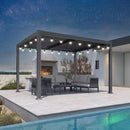 PURPLE LEAF Caesar Louvered Pergola with Yellow String Lights Patio Aluminum Pergola with Independent Adjustable Rainproof Roof Hardtop Pergola for Outdoor Deck Garden Yard