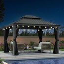 PURPLE LEAF Patio Gazebo for Pool Light Grey Hardtop Galvanized Steel Roof with String Lights-clear