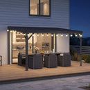 PURPLE LEAF Lean to Gazebo Metal Roof Patio Cover Built-in Drain Slots Wall Mounted Gazebo with Lights-clear for Outdoor Extension
