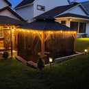 PURPLE LEAF Hardtop Gazebo for Patio Wood Grain Aluminum Frame Awning with String Lights-milky