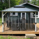 PURPLE LEAF Modern Gazebo Grey Hardtop Galvanized Steel Double Roof White Aluminum Poles with Curtains and Netting