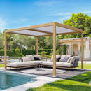 PURPLE LEAF Caesar Louvered Pergola Outdoor Wood Grain Aluminum Pergola with Adjustable Roof Patio Hardtop Gazebo for Backyard Garden