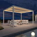 PURPLE LEAF Athena Louvered Pergola White Outdoor Aluminum Pergola with Strip Lights Adjustable Gazebo for Patio Deck Garden