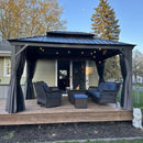 PURPLE LEAF Patio Gazebo for Backyard Grey Hardtop Galvanized Steel Roof Awning with String Lights-clear