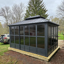 PURPLE LEAF Sunroom Hardtop Gazebo Solarium Grey Galvanized Steel Double Roof  All-Weather Aluminum Outdoor Screen House