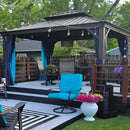 PURPLE LEAF Outdoor Hardtop Gazebo for Patio Bronze Aluminum Frame Pavilion with Navy-Blue Curtain and Reinforced Support Rods