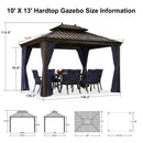 PURPLE LEAF Outdoor Hardtop Gazebo for Patio Bronze Aluminum Frame Pavilion with Navy-Blue Curtain and String Lights-milky