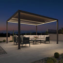 PURPLE LEAF Athena Louvered Pergola Grey Outdoor Aluminum Pergola with Strip Lights Adjustable Gazebo for Patio Deck Garden