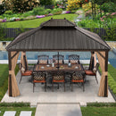PURPLE LEAF Outdoor Hardtop Gazebo for Garden Bronze Double Roof Aluminum Frame Pavilion with Reinforcement Support Rod