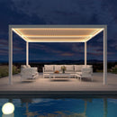 PURPLE LEAF Athena Louvered Pergola White Outdoor Aluminum Pergola with Strip Lights Adjustable Gazebo for Patio Deck Garden