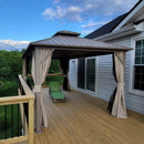 PURPLE LEAF Deck Gazebo Champagne Hardtop Metal Frame Double Roof with Curtains and Netting with Lights-milky