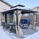 PURPLE LEAF Hardtop Gazebo Featuring Galvanized Steel Double Roof and Bronze Aluminum Frame with Curtains and Netting for Patio and Poolside