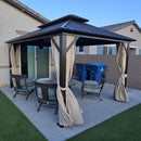 PURPLE LEAF Hardtop Gazebo Featuring Galvanized Steel Double Roof and Bronze Aluminum Frame with Curtains and Netting for Patio and Poolside