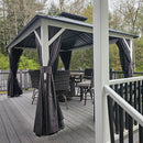 PURPLE LEAF Modern Gazebo Grey Hardtop Galvanized Steel Double Roof White Aluminum Poles with Curtains and Netting with Lights-clear